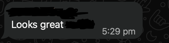 Client message: Looks great